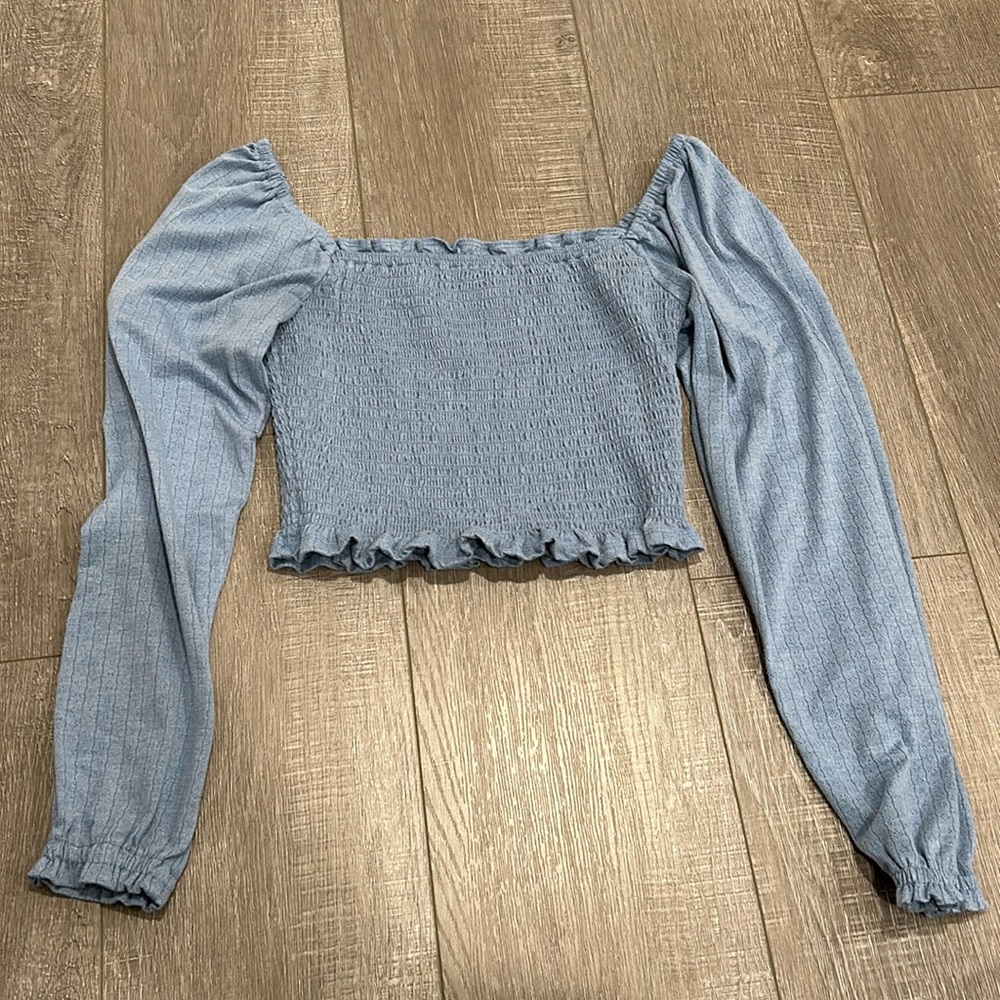 Blue off the shoulder crop top